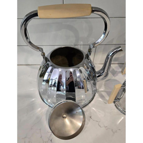 Tea Set Demeyere art deco chromed metal phenolic handled Coffee Pot Cream Sugar - Picture 2 of 10